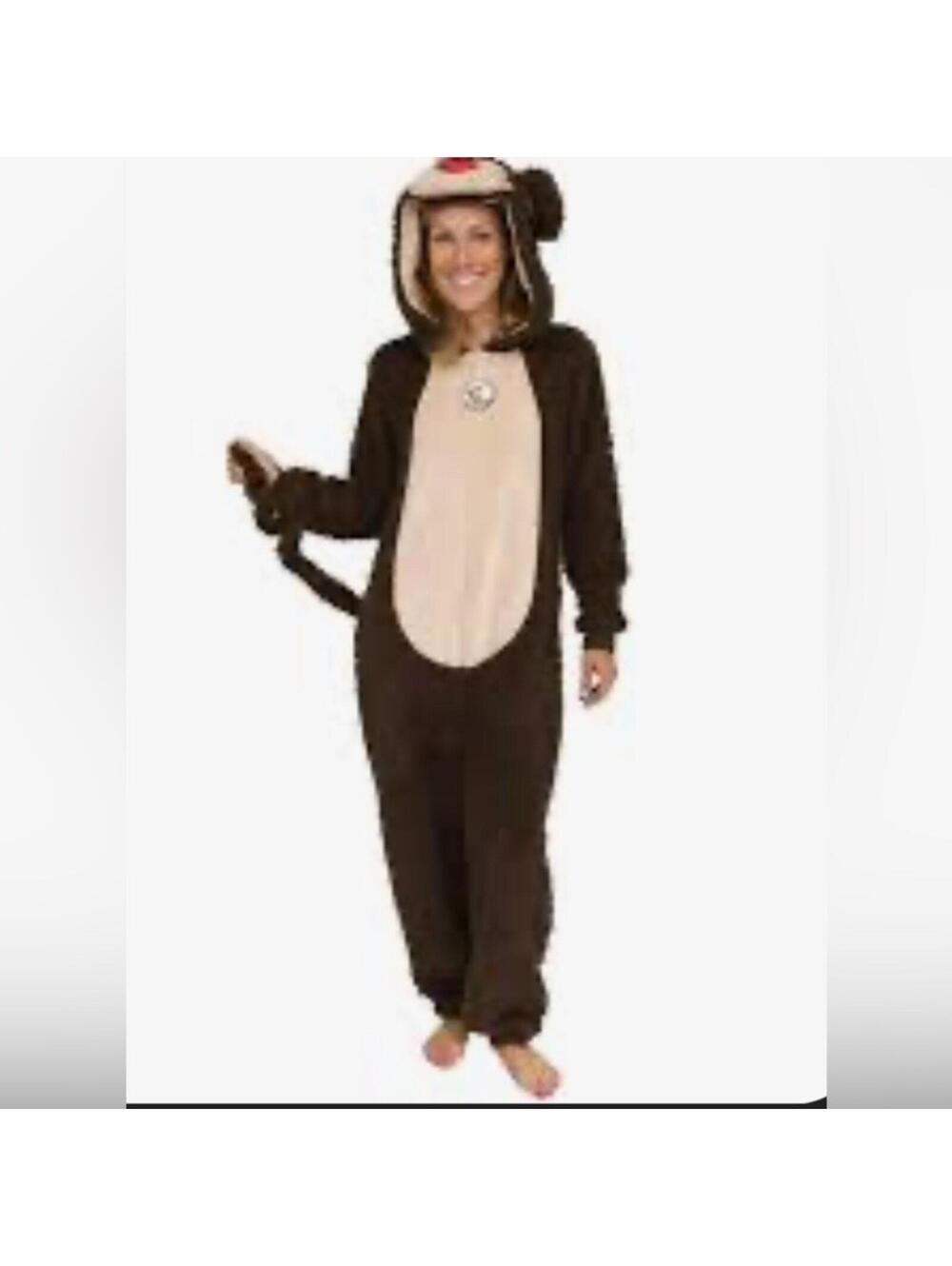 Brown One-Piece Plush Monkey Pajamas 1piece Adult Small Halloween Cosplay